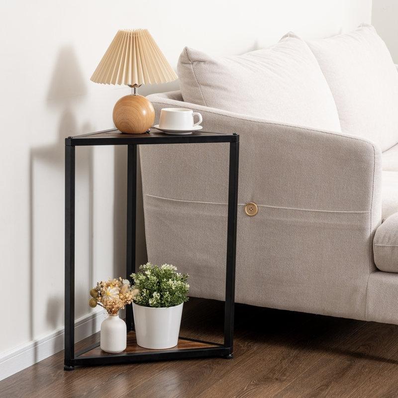 Kahverengi Masif Çam Ahşap Raflı Üçgen Yan Sehpa-66x36x36 cm - 113208