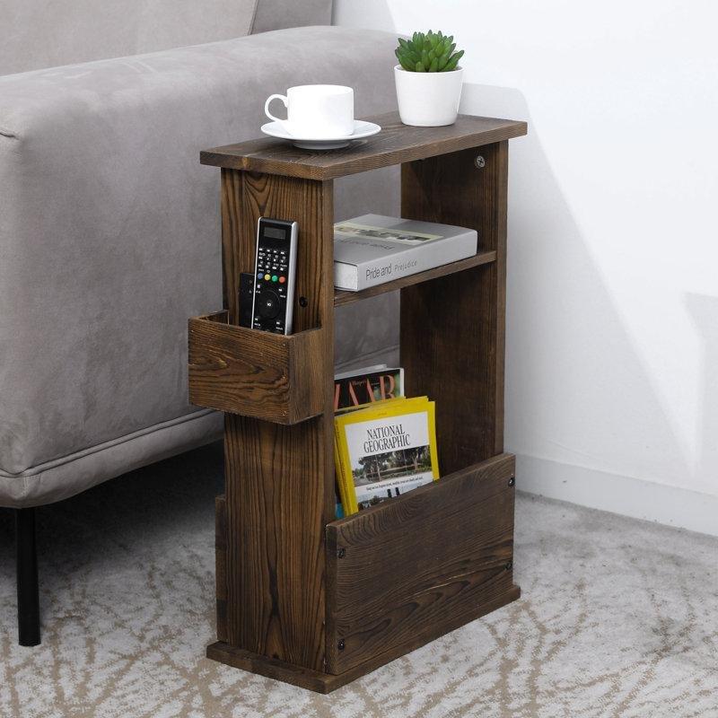 Kahverengi Masif Çam Raflı Gazetelik Yan Sehpa-61x40x18 cm - 112902