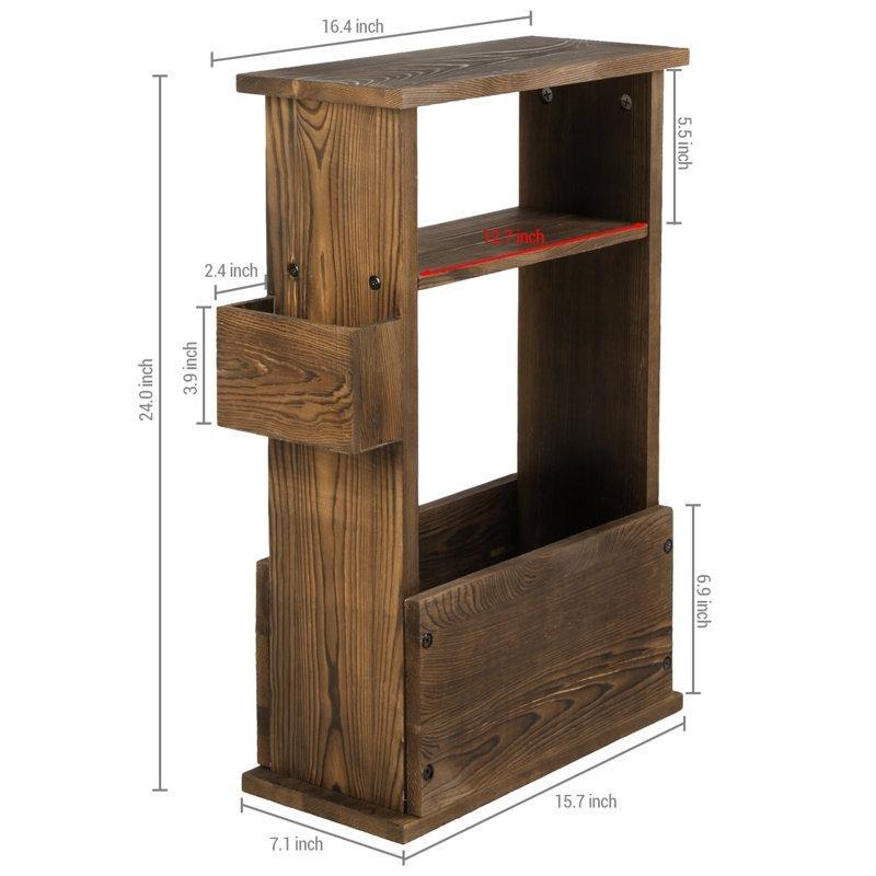 Kahverengi Masif Çam Raflı Gazetelik Yan Sehpa-61x40x18 cm - 112902