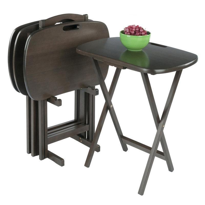 Kahverengi Masif Kayın Ahşap Katlanır Çanta Zigon Sehpa Seti 80x58x40 cm - 108865