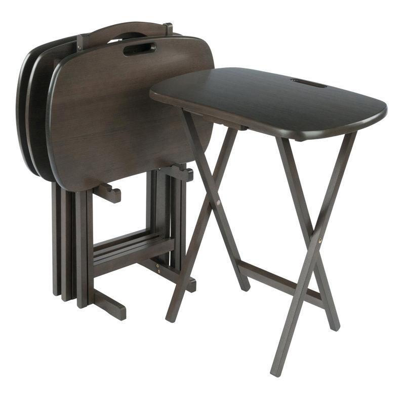 Kahverengi Masif Kayın Ahşap Katlanır Çanta Zigon Sehpa Seti 80x58x40 cm - 108865