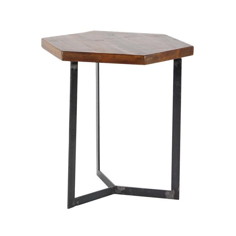Kahverengi Masif Mango Ahşap Petek Zigon Sehpa 46x43x43 cm Metal Ayaklı Üçlü Set - 108463