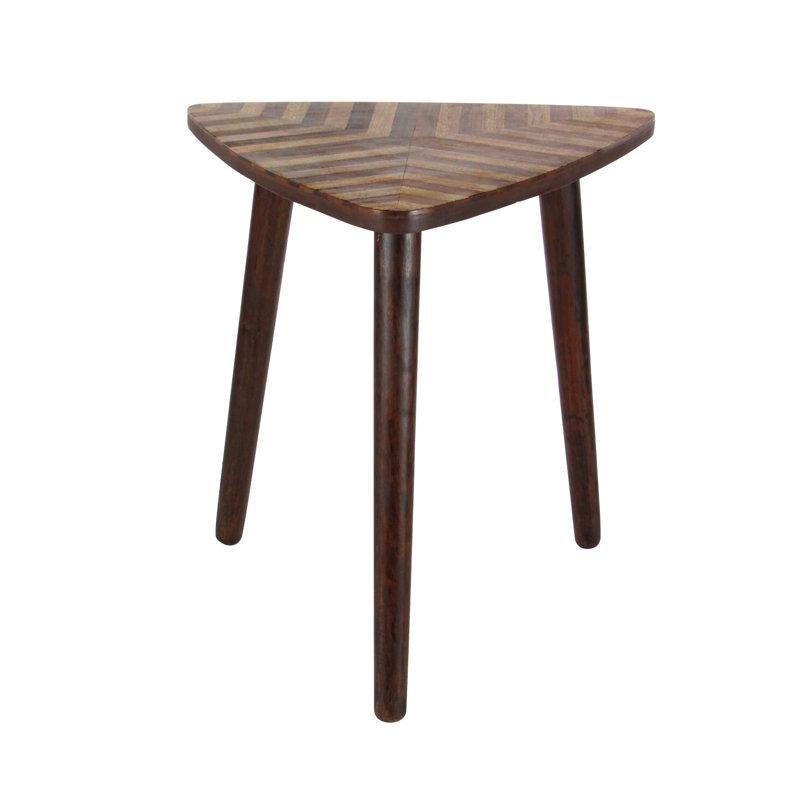 Kahverengi Masif Mango Ahşap Şevron Desenli Üçgen Yan Sehpa-51x53x56 cm - 113187