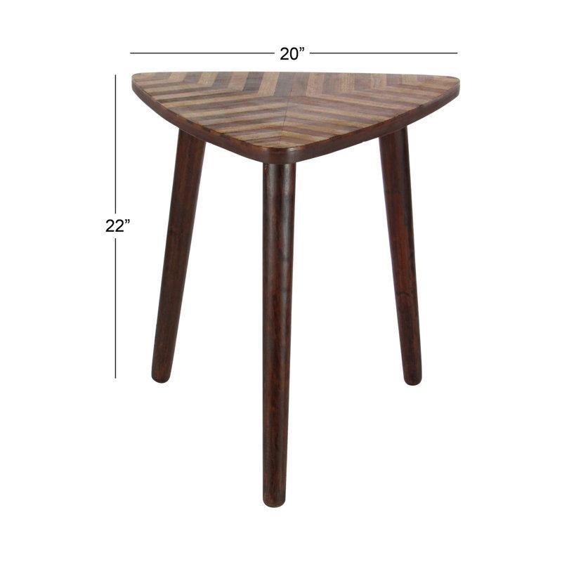 Kahverengi Masif Mango Ahşap Şevron Desenli Üçgen Yan Sehpa-51x53x56 cm - 113187
