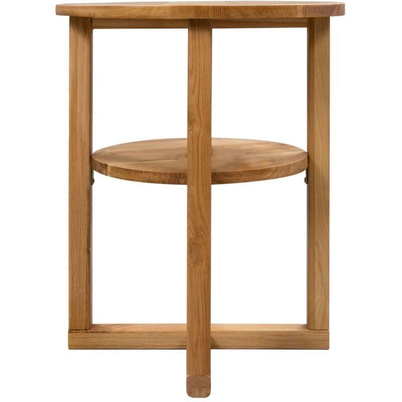 Kahverengi Masif Meşe Raflı Ahşap Yan Sehpa-40x50 cm - 110734
