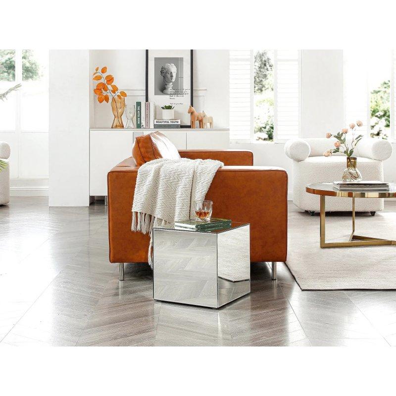 Kahverengi MDF Aynalı Tasarım Yan Sehpa-35x35x35 cm - 110246