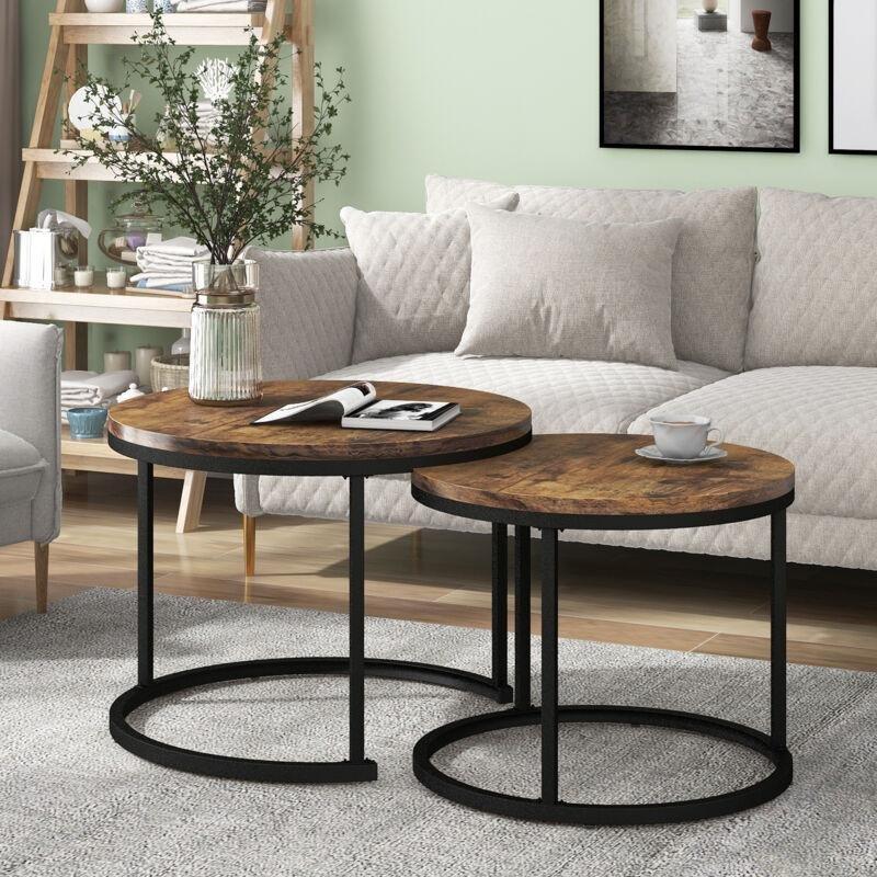 Kahverengi MDF İkili Yuvarlak Zigon Sehpa 71x71x50 cm - 107332