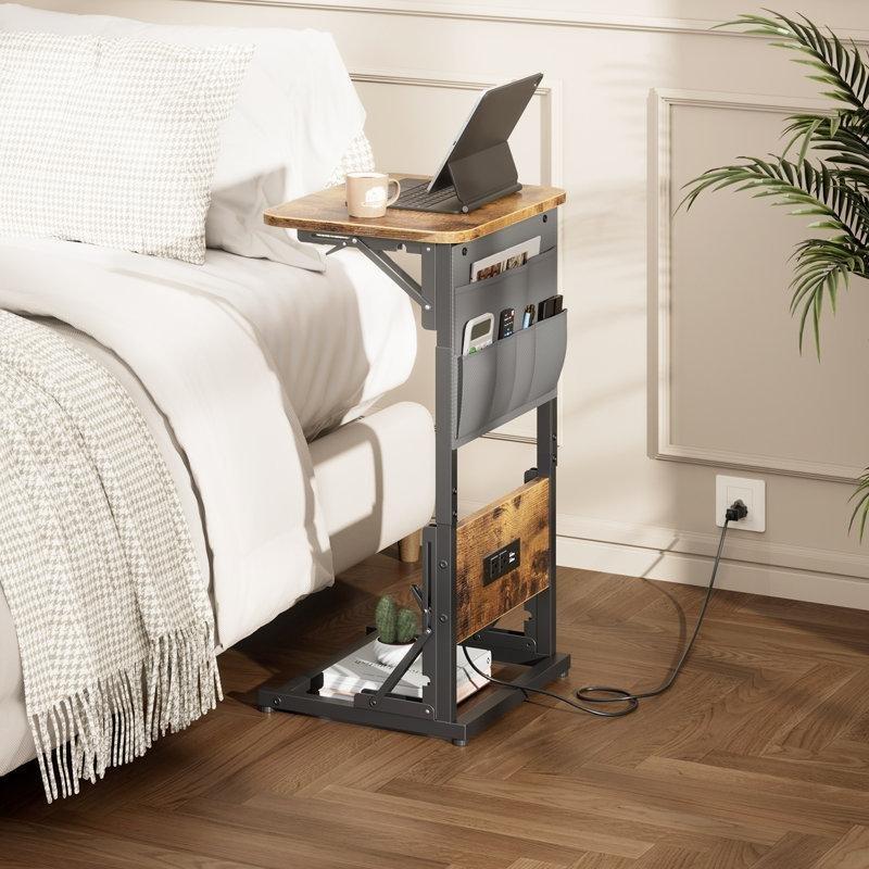 Kahverengi MDF Katlanır Şarj İstasyonlu C Ayaklı Laptop Sehpası-72x40x30 cm - 113271