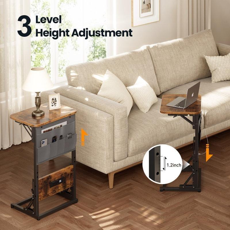 Kahverengi MDF Katlanır Şarj İstasyonlu C Ayaklı Laptop Sehpası-72x40x30 cm - 113271