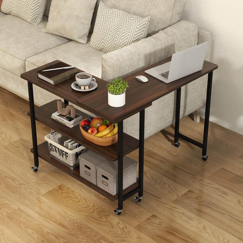 Kahverengi MDF Metal 360 Derece Döner Raflı Tekerlekli Laptop Sehpası-140x31x69 cm - 113337