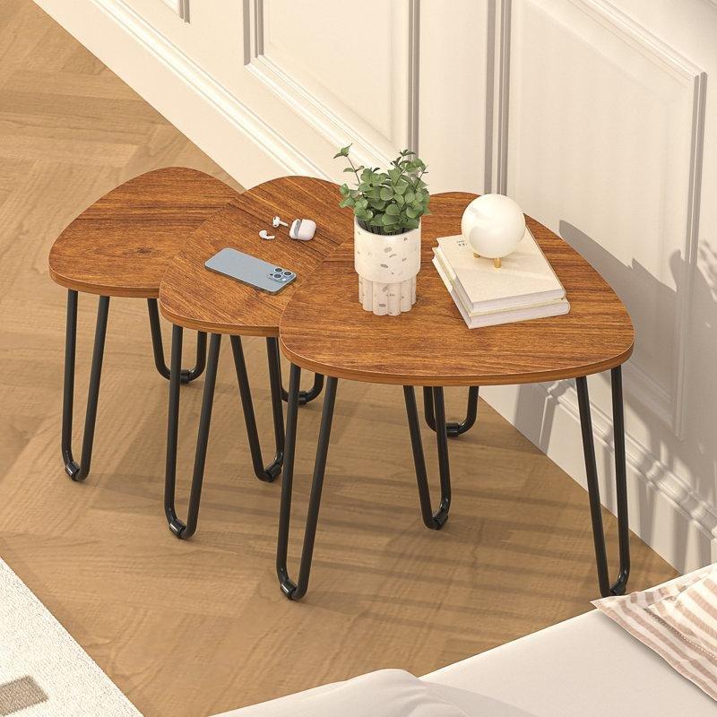 Kahverengi MDF Petek Zigon Sehpa Siyah Metal Ayaklı 41 cm Üçlü Set - 108457