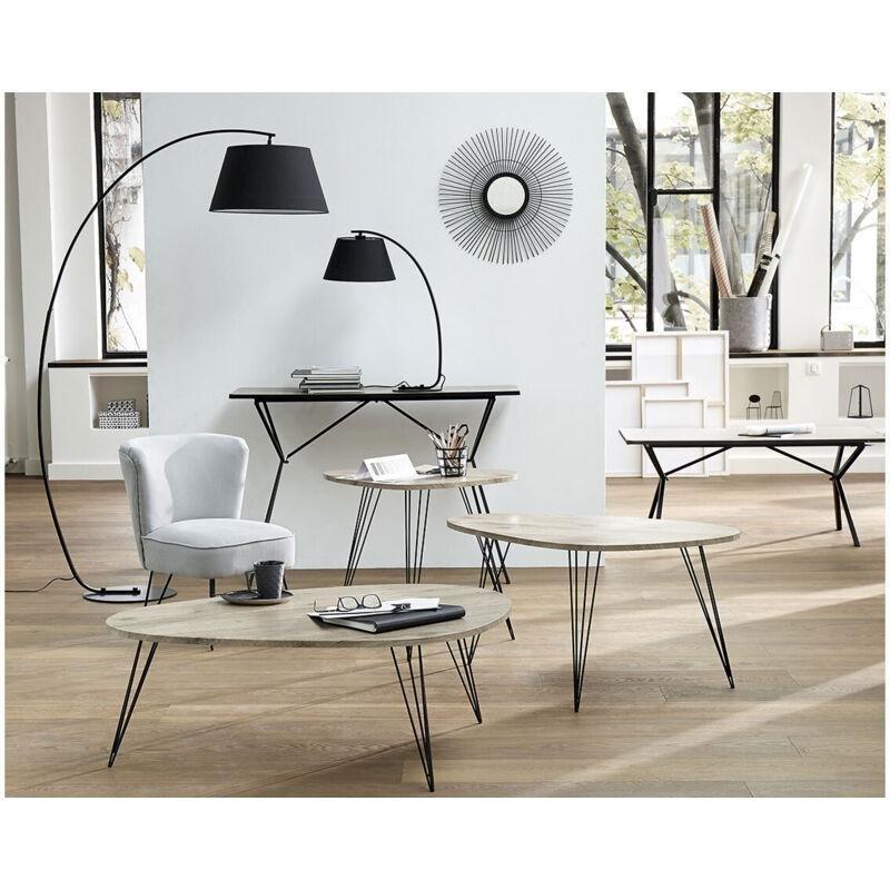 Kahverengi MDF PVC Minimalist Metal Yan Sehpa-69x54x60 cm - 110961