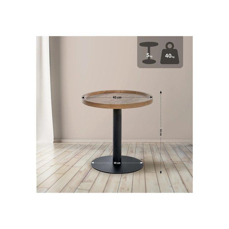 Kahverengi MDF Siyah Mat Metal Yuvarlak Tasarım Yan Sehpa-40x40x42 cm - 110285