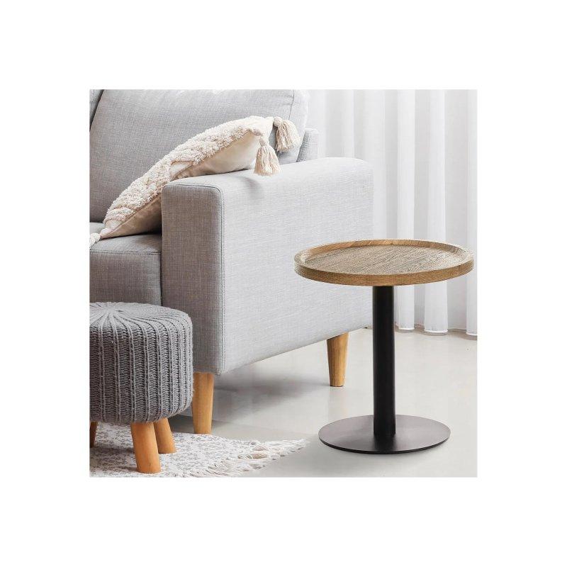 Kahverengi MDF Siyah Mat Metal Yuvarlak Tasarım Yan Sehpa-40x40x42 cm - 110285