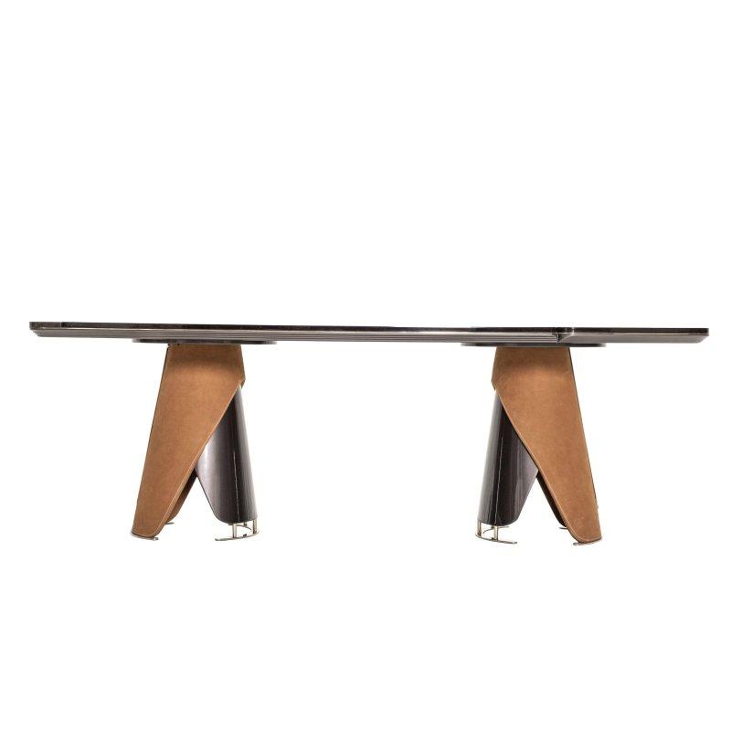 Kahverengi Mermer Masa 240x113 cm Deri Kaplı Ahşap Ayaklı - 92146