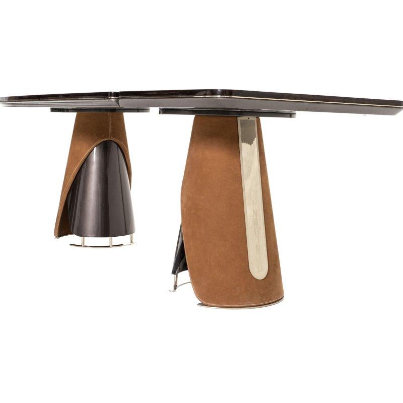 Kahverengi Mermer Masa 240x113 cm Deri Kaplı Ahşap Ayaklı - 92146