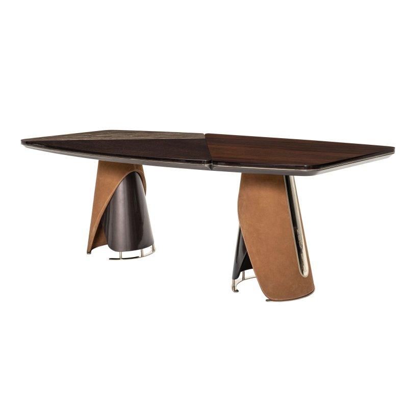 Kahverengi Mermer Masa 240x113 cm Deri Kaplı Ahşap Ayaklı - 92146