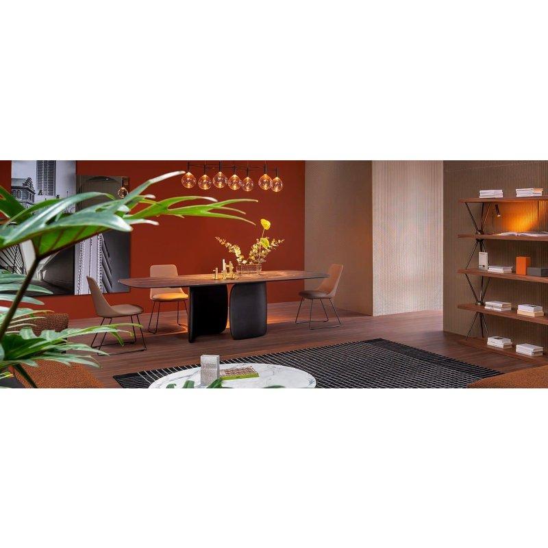 Kahverengi Mermer Masa 240x120 cm Siyah Ayaklı - 91867