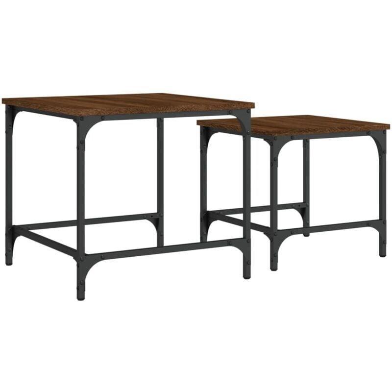 Kahverengi Meşe 50x50x46 cm Metal Ayaklı İkili Zigon Sehpa - 107540