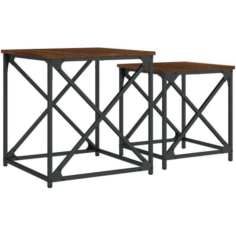 Kahverengi Meşe Metal Ayaklı Zigon Sehpa 50x50x53 cm - 107596