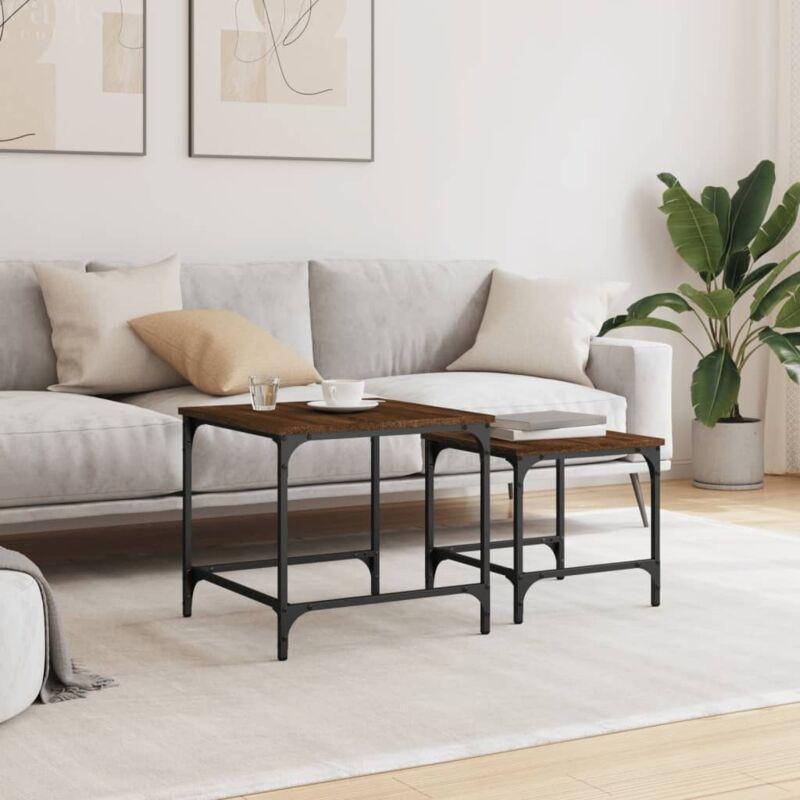 Kahverengi Meşe Metal Zigon Sehpa 50x50 cm 2'li Set - 107008