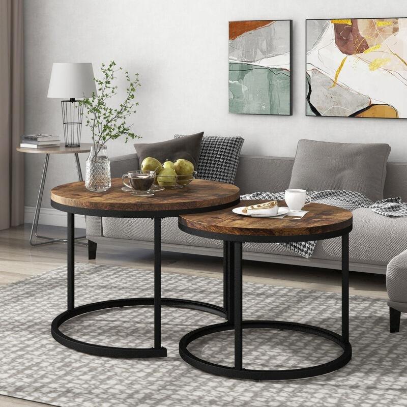Kahverengi Metal Ayaklı MDF Yuvarlak Zigon Sehpa 71x71x50 cm - 107284