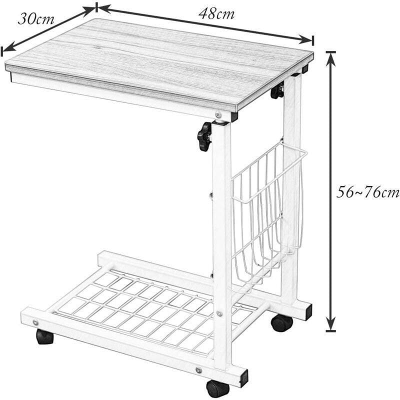 Kahverengi Metal Ayarlanabilir Tekerlekli Metal Yan Sehpa-48x30x56x76 cm - 110886