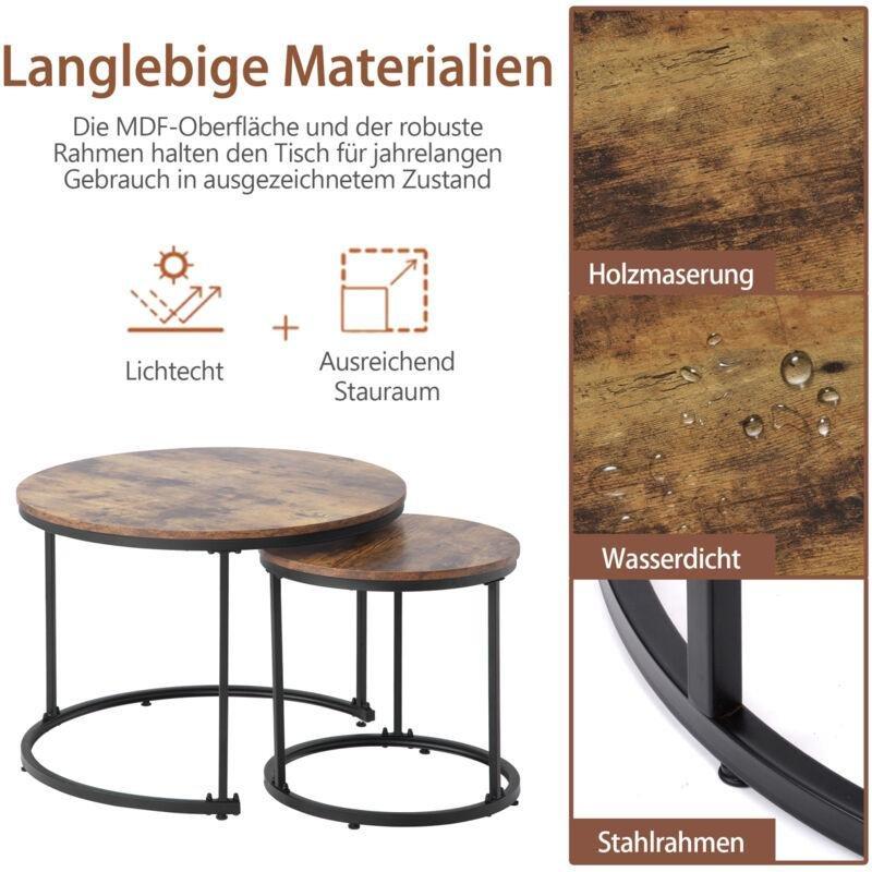 Kahverengi Metal MDF Yuvarlak Zigon Sehpa 71x71x50 cm - 107519