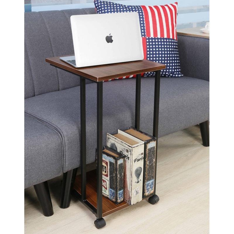 Kahverengi Metal ve Endüstriyel Ahşap Tekerlekli Döner Laptop Sehpası-30x40x60 cm - 113265