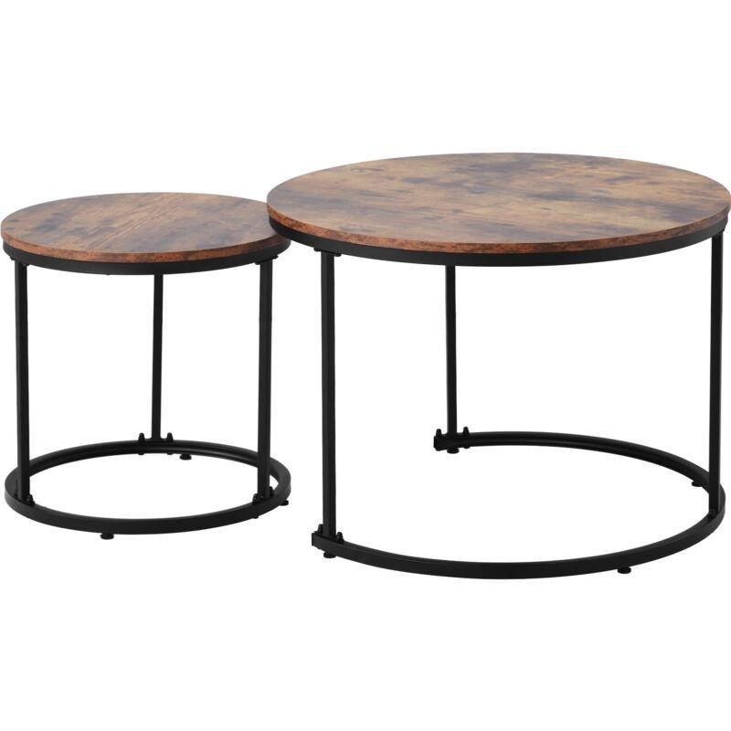 Kahverengi Metal Zigon Sehpa 71 cm Yuvarlak MDF 2'li Set - 107824