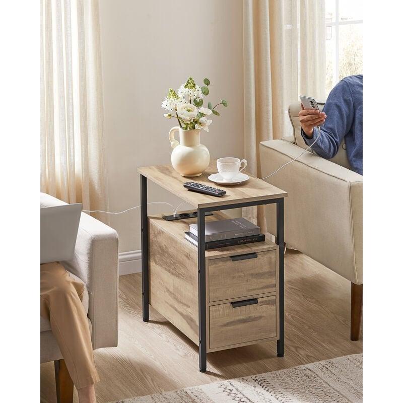 Kahverengi Siyah Çelik Çoklu Prizli Çekmeceli Bohem Yan Sehpa-60x35x61 cm - 111059