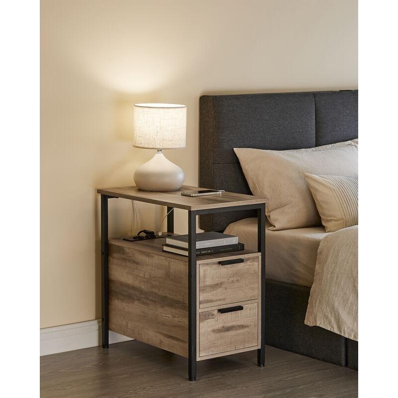 Kahverengi Siyah Çelik Çoklu Prizli Çekmeceli Bohem Yan Sehpa-60x35x61 cm - 111059