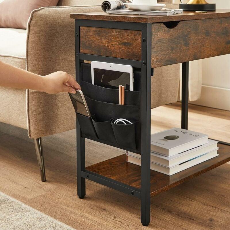 Kahverengi Siyah Çelik ve Yonga Levha Prizli USB Portlu Kapaklı bohem yan sehpa-60x32x60 cm - 110965