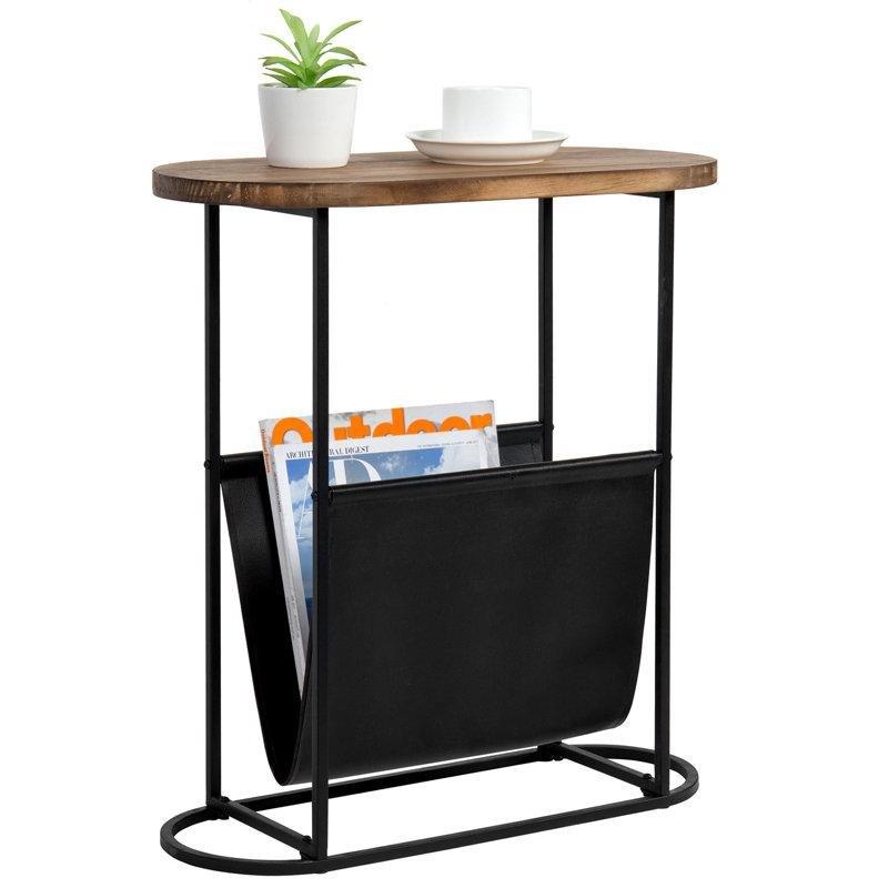 Kahverengi Siyah Masif Ahşap Metal Raflı Gazetelik Yan Sehpa-56x51x25 cm - 112980