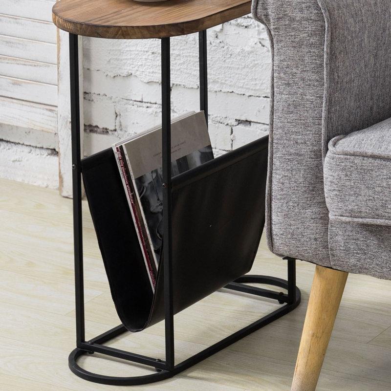 Kahverengi Siyah Masif Ahşap Metal Raflı Gazetelik Yan Sehpa-56x51x25 cm - 112980