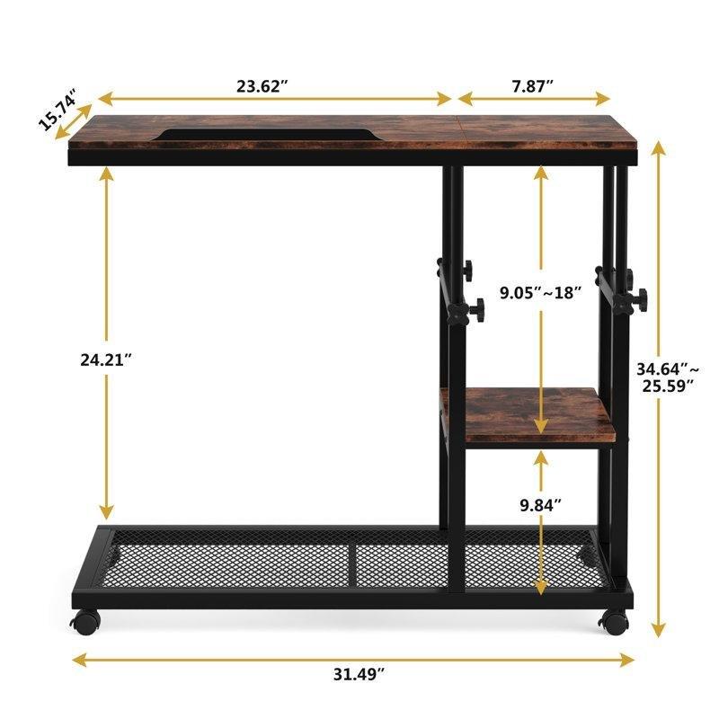 Kahverengi Suntalam Siyah Metal Ayarlanabilir Eğimli Tekerlekli Raflı Laptop Sehpası-80x40 cm - 113301