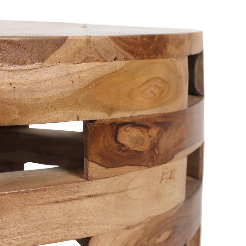 Kahverengi Tekli Çıtalı Doğal Ahşap Yuvarlak Bohem Orta Sehpa 60 cm - 105253