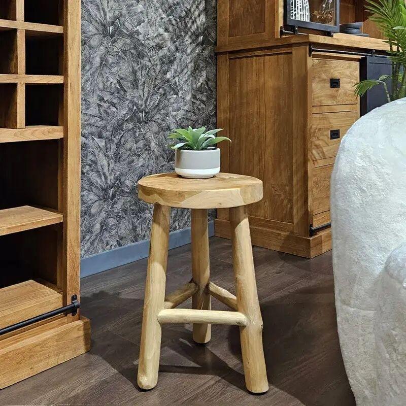 Kahverengi Tik Ahşap Çok Amaçlı Bohem Yan Sehpa-30x45x30 cm - 111132