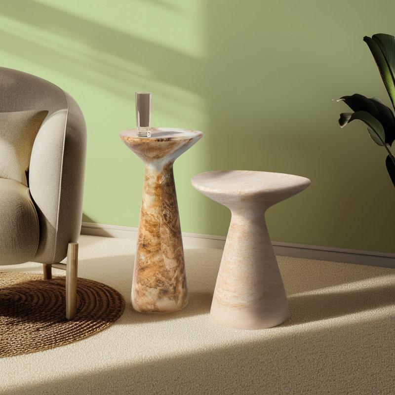 Kahverengi Traverten Desenli Mantar Zigon Sehpa 35 cm - 108394