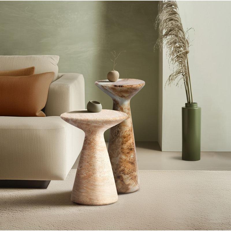 Kahverengi Traverten Desenli Mantar Zigon Sehpa 35 cm - 108394