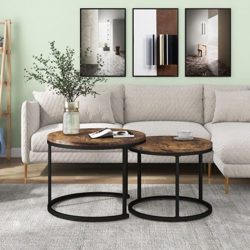 Kahverengi Yuvarlak Zigon Sehpa 50 cm 2'li Set - 107155