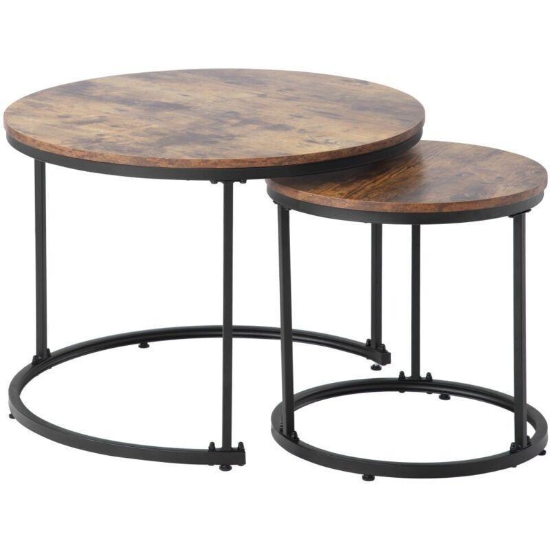 Kahverengi Yuvarlak Zigon Sehpa 50 cm 2'li Set - 107155