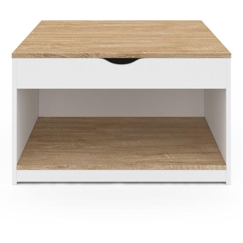 Kare Açılır Akıllı Sehpa Beyaz ve Ahşap Rengi 70x70x42 cm - 101659