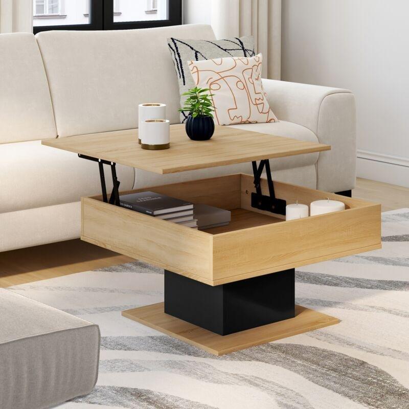 Kare Açılır Akıllı Sehpa Endüstriyel Ahşap ve Siyah 70x70 cm - 101608