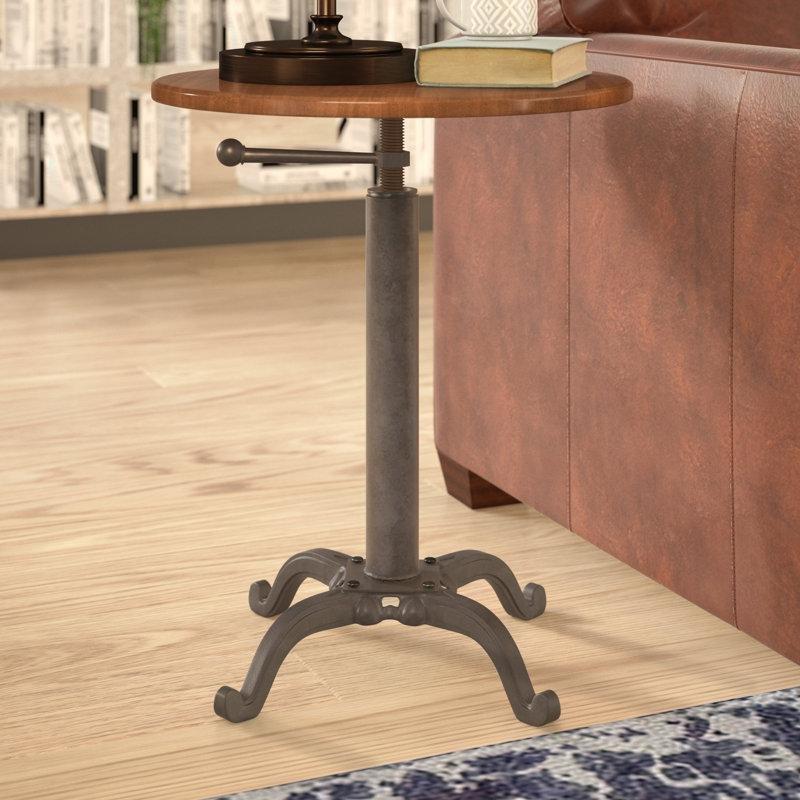 Kestane Renk Demir Ayarlanabilir Yükseklik Yuvarlak Ferforje Yan Sehpa-46x46x56 cm - 112839