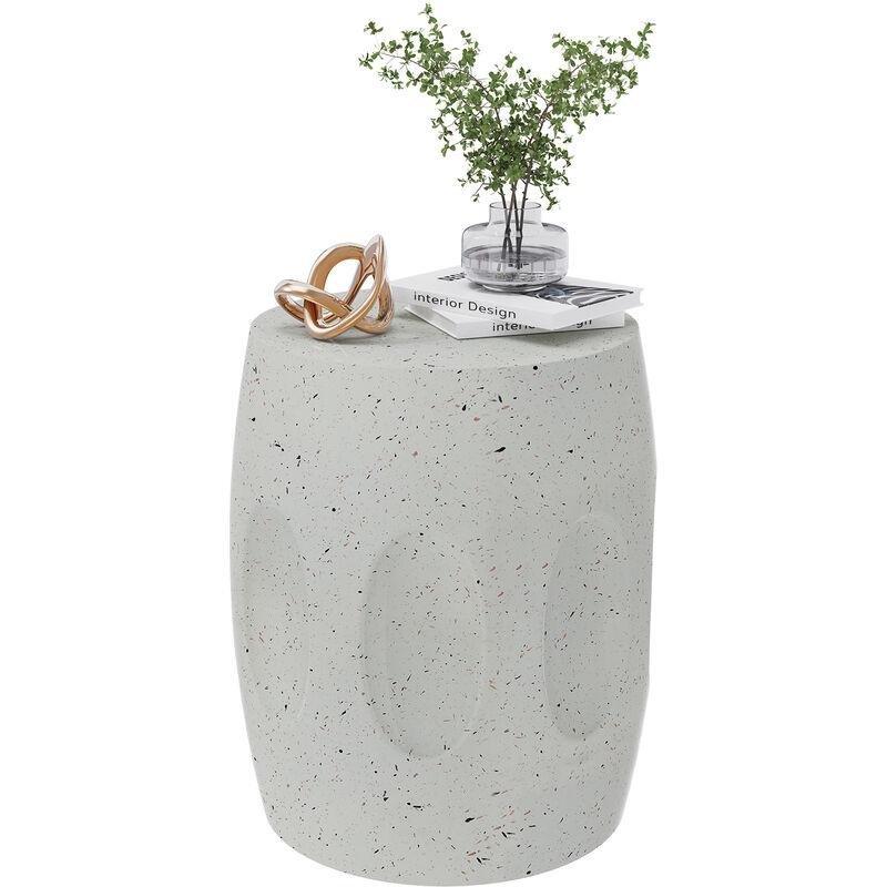 Kırık Beyaz Hafif Beton Çizilmeye Dayanıklı İskandinav Yan Sehpa-34x34x46 cm - 112508