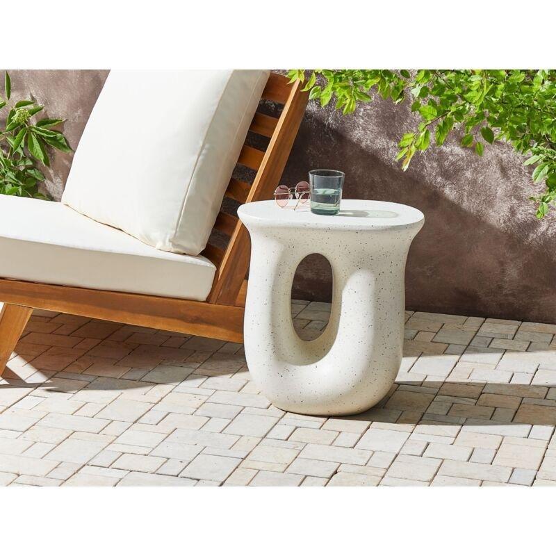 Kırık Beyaz Magnezyum Oksit ve Fiberglas UV Dayanımlı Traverten Yan Sehpa-42x28x46 cm - 111952