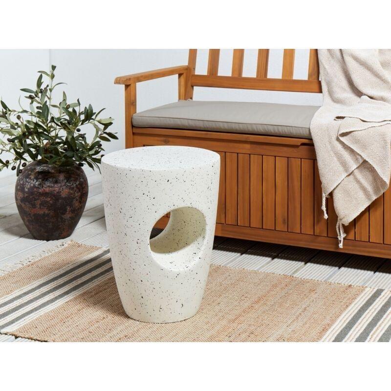 Kırık Beyaz Seramik Terrazzo Desenli Delikli İskandinav Yan Sehpa-37x37x47 cm - 112585