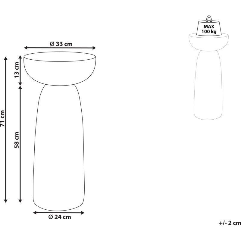 Kırık Beyaz Seramik Terrazzo Efektli Yuvarlak Traverten Yan Sehpa-33x33x71 cm - 111907