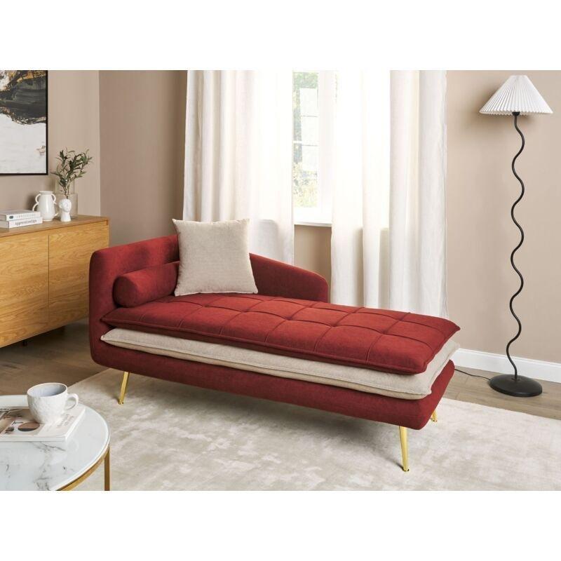 Kırmızı Bej Kumaş Sol Kollu Metal Ayaklı Dinlenme Koltuğu 164x77x72 cm - 109115